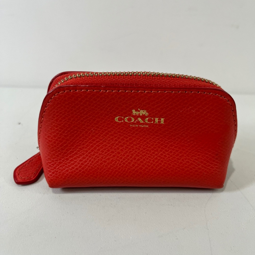 Coach Dome Cosmetic Pouch Case Small Red Crossgrain Leather Travel Glam Lipstick